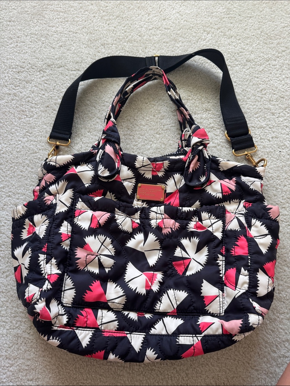 Marc by Marc Jacobs Black Tote with Pink and White Floral Geometric Print